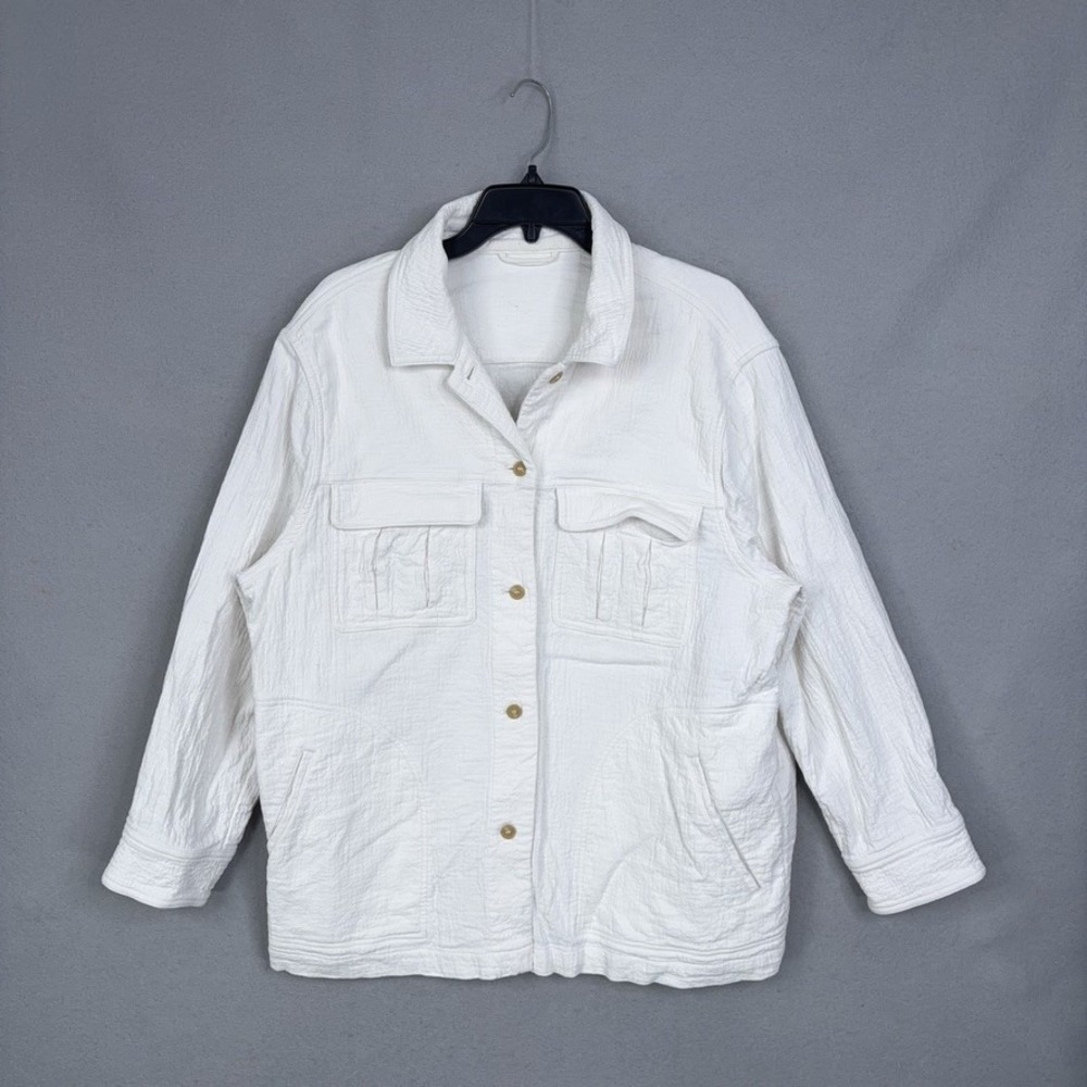 & Other Stories Jacket Womens 8 White Textured Cotton Linen Blend Shacket